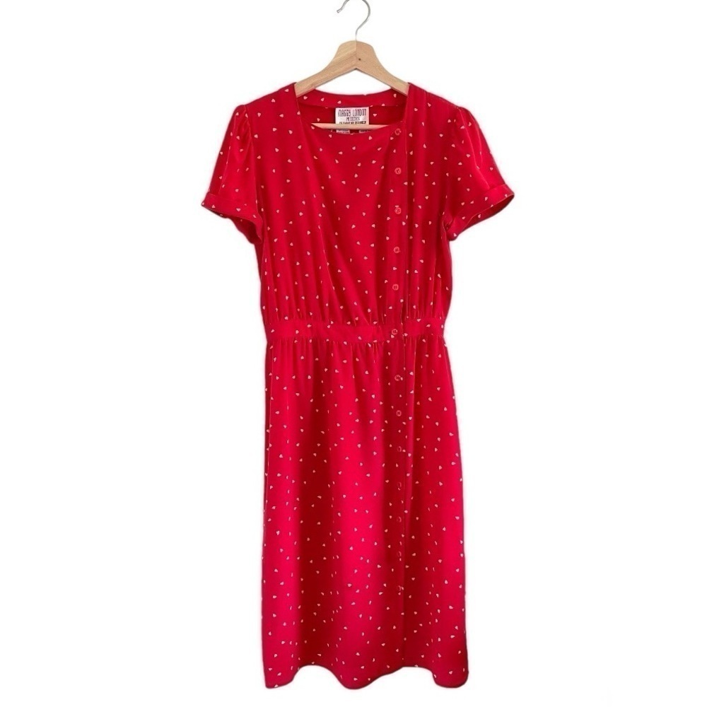Vintage Maggy London Jeannene Booher 80’s Red White Hearts Silk Dress Small